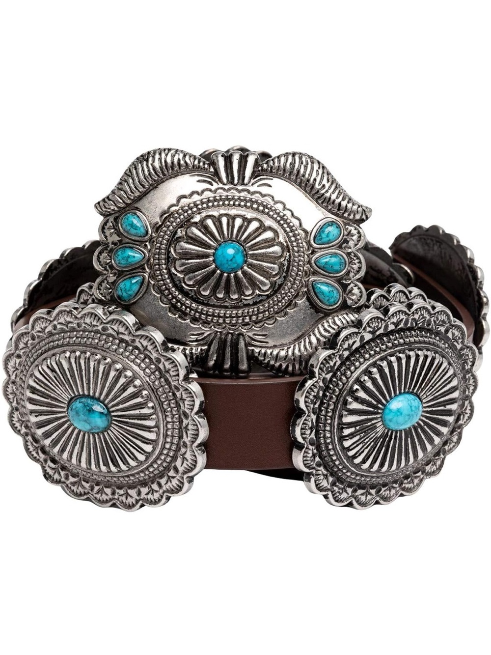 NWT Shyanne
Women's Brown Quite Western Turquoise Concho Belt - Brown NWT SZ M/L